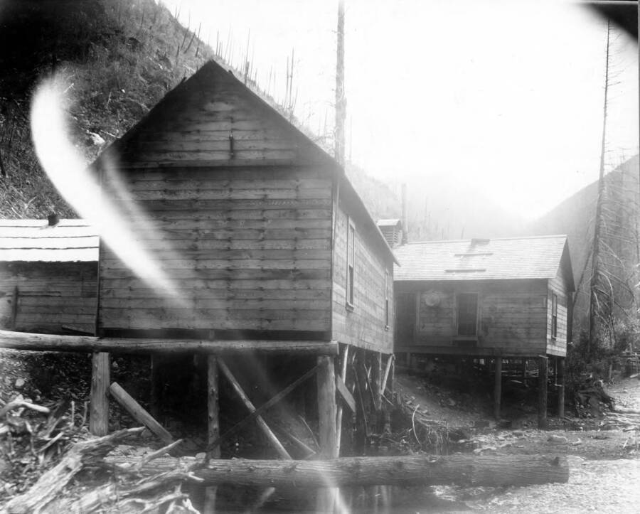 Image shows living quarters for the Big Creek Mining Company outside of Wallace, Idaho in 1920.
