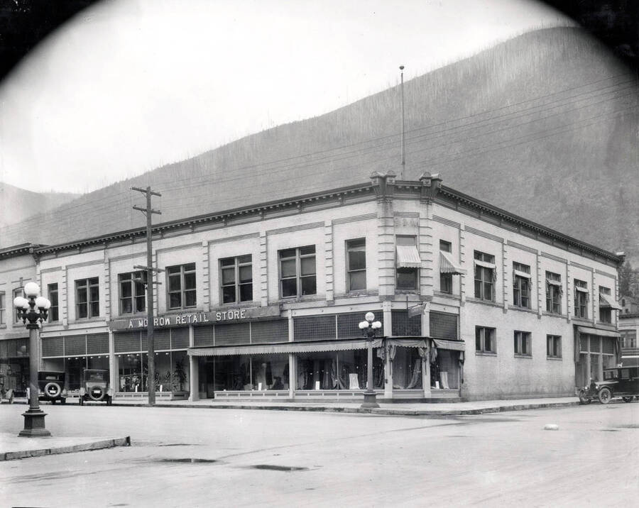 Exterior view of the Morrow Retail Store and Burke Post office in Burke, Idaho, 1925.