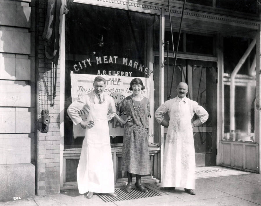 Employees of the City Meat Market in Wallace, Idaho, ca. 1920s.