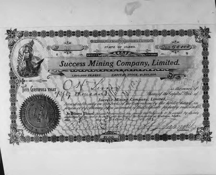 Copy of Success Mine Stock Certificate