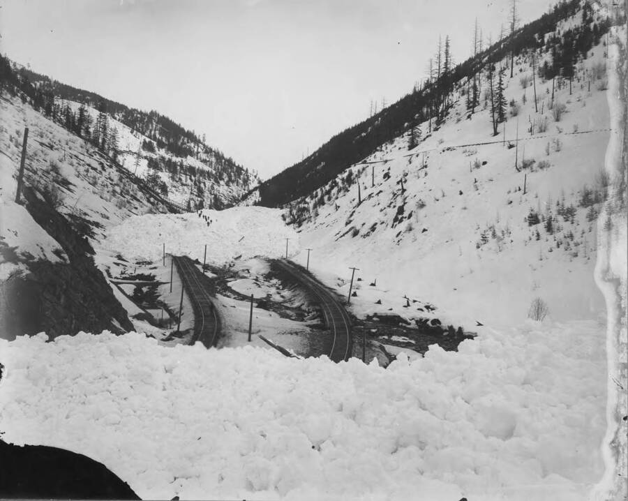 Train tracks covered by an avalanche