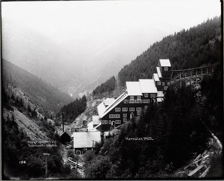 Side view of Hercules Mill in Burke, Idaho; Caption on front: "Hercules Mill."