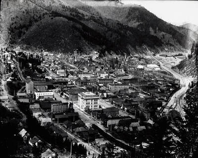 Picture shows a birds eye view of Wallace taken from tank in 1907.