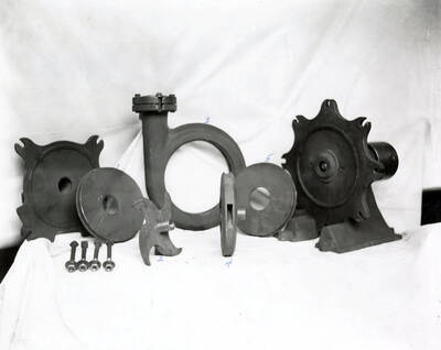 Pump with wearing parts off at Coeur d'Alene Hardware and Foundry Co. In Wallace, Idaho, 1922.