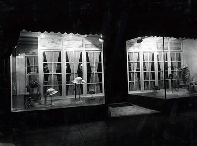 Ladies hat window display at The Model Shop in Wallace, Idaho.
