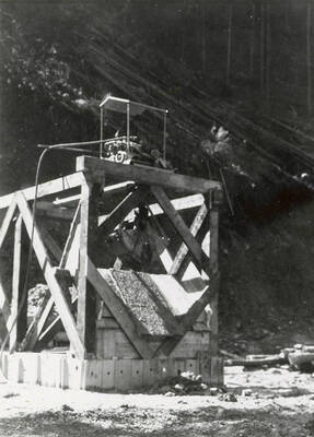 Men working with a hoist at the mine on Rock Creek, west of Mullan, Idaho.