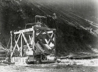 Men working with a hoist at the mine on Rock Creek, west of Mullan, Idaho.