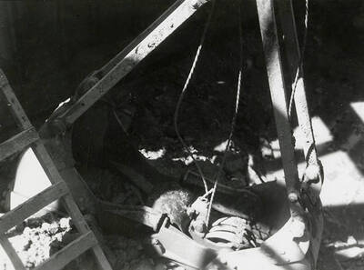 View of the hoist used to lift muck from below at the mine on Rock Creek, west of Mullan, Idaho.