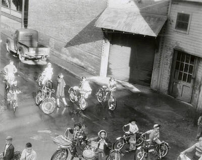 Children riding bikes in the Eagles parade in Wallace, Idaho.