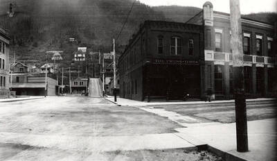 The Press-Times building, surrounded by other buildings, in Wallace, Idaho.