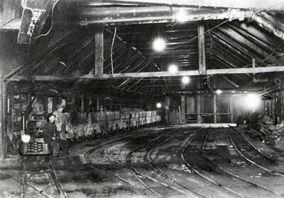 Ore carts at the 800 foot level at Morning Mine in Mullan, Idaho.