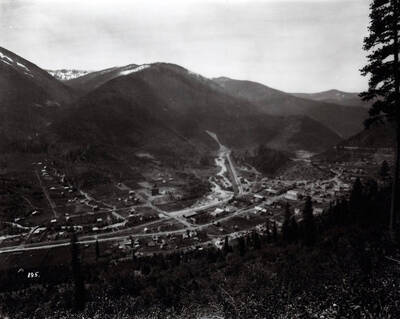 Distant view looking down at Mullan, Idaho.