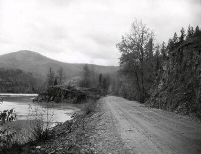 The point below Cataldo Bridge, with a roadway running along the side.