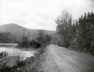 The point below Cataldo Bridge, with a roadway running along the side.