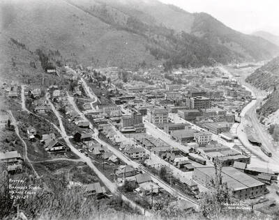 Bird's-eye view of Wallace, Idaho, looking northwest.