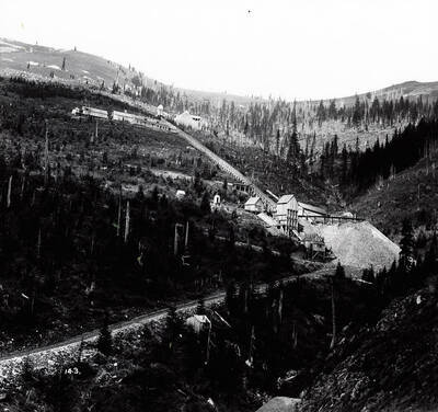 Side view from the road leading up to the Hercules Mine in Burke, Idaho.