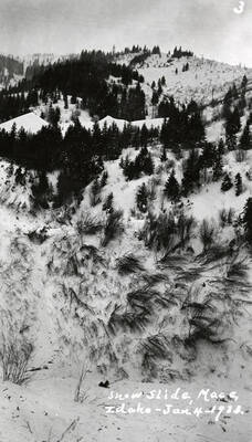 View of a snow slide in Mace, Idaho.