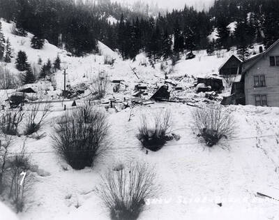 View of the damage from the snow slide in Burke, Idaho.