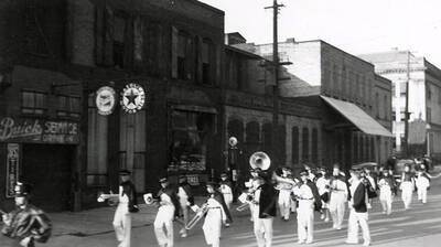 The marching band playing during the Eagles Parade in Wallace, Idaho.