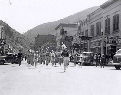 The Kellogg High School Band playing in the Masons parade in Wallace, Idaho.