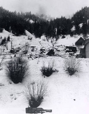 View of the damage from the snow slide in Burke, Idaho.