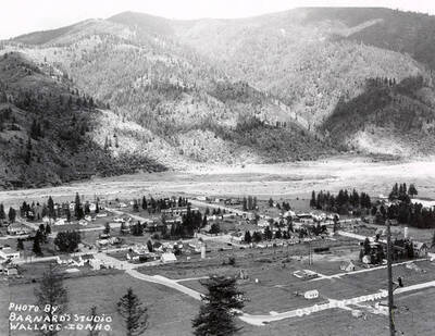 View of Osburn, Idaho. A mountain can seen in the distance.