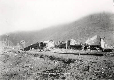 Damage to railroad cars, caused by the sunshine powder magazine explosion at the mouth of Big Creek.