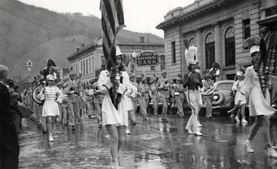 A marching band playing in the Elks parade in Wallace, Idaho.