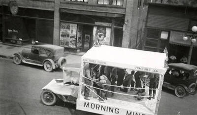 The Morning Mine float being driven in the Fourth of July Parade in Wallace, Idaho.
