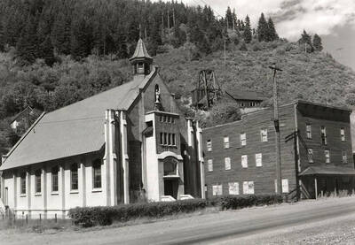 Exterior view of the St. Vincent de Paul Catholic Church in Burke, Idaho.