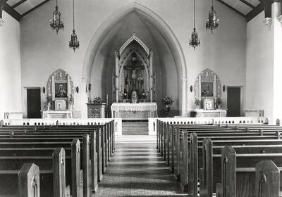 View of the new altar in St. Alphonsus Catholic Church in Wallace, Idaho.