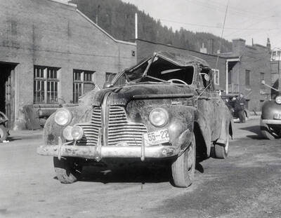The wrecked automobile of Dean Sims of Winnet, Montana.