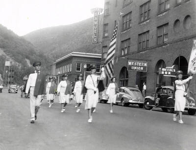 The Ladies Auxiliary FOE 54 playing in the Slippery Gulch parade in Wallace, Idaho.