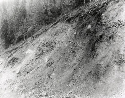 A photograph of an exposed roadside bank. Part of a Colonial Construction Company worksite.
