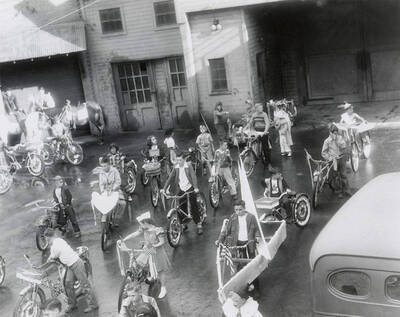 Children riding bikes in the Eagles parade in Wallace, Idaho.
