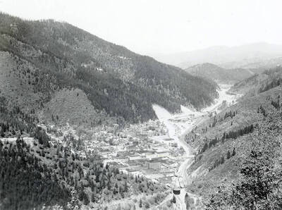 Bird's-eye view of Wallace, Idaho when looking east.
