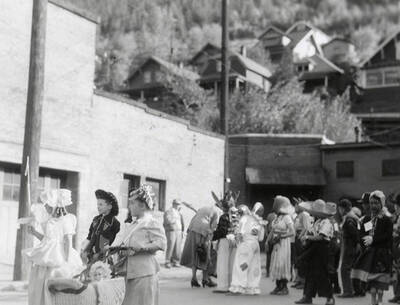 Children walking in the Elks Roundup parade in Wallace, Idaho.