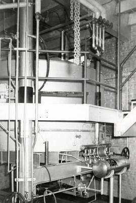 A view of the fermenting tanks inside the Sunset Brewery building in Wallace, Idaho.