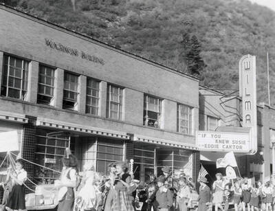 Children walking in the Elks Roundup parade in Wallace, Idaho.