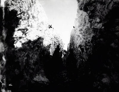 Image is of a snow slide in Mace, Idaho [1894]; Wonderful snow cut made by man power - no rotary plows.