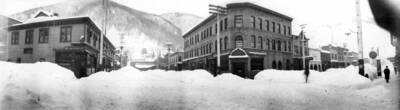 Snow covered streets in Wallace. Panoramic photograph of Wallace, Idaho.