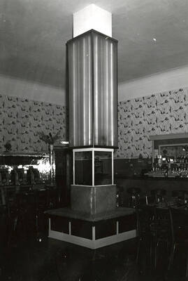 A view of a large bench column in the middle of the bar at The Veterans Club in Wallace, Idaho.