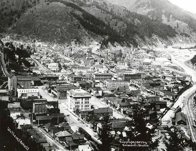 Bird's-eye view of Wallace, Idaho looking northwest.