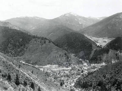 Bird's-eye view of Wallace, Idaho when looking east.