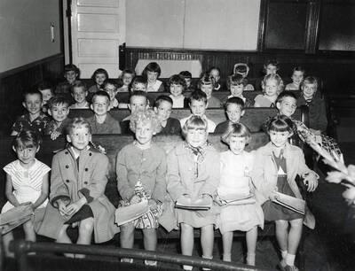 Group photo of the children at Bible School in Wallace, Idaho.