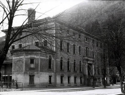 Exterior of the Our Lady of Lourdes Academy building in Wallace, Idaho. The school was founded by the Sisters of Providence in 1906. The high school operated through the 1961-1962 school year; grades 1-6 were offered until 1971.