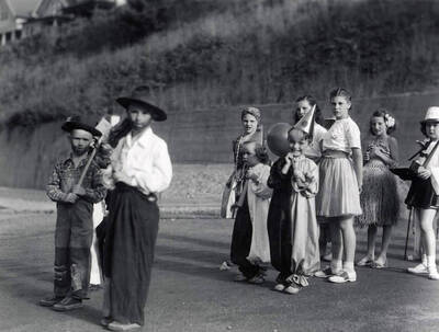 Children in costume during the Slippery Gulch parade in Wallace, Idaho.