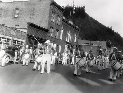 The band playing in the Elks Roundup parade in Wallace, Idaho.