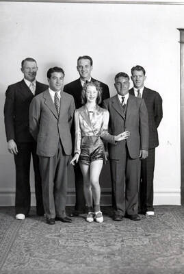 A group portrait of contestants in a talent show at the Grand Theatre in Wallace, Idaho.