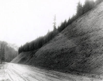 A photograph of an exposed roadside bank. Part of a Colonial Construction Company worksite.